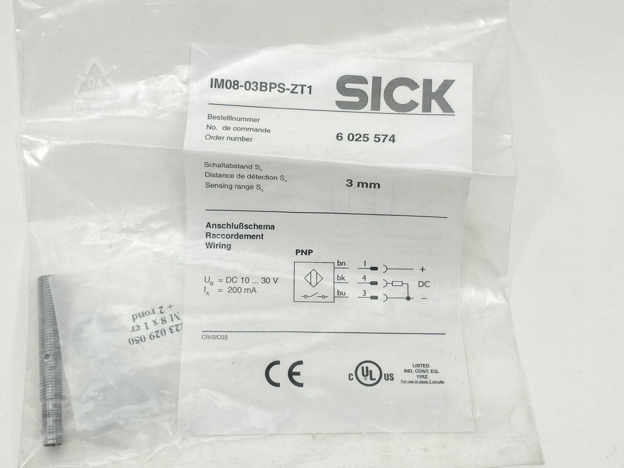 SICK 6025574 IM08-03BPS-ZT1 Inductive Sensor 3mm