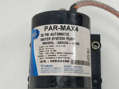 JABSCO 30620-0292 PAR-MAX4 20 PSI AUTOMATIC WATER SYSTEM PUMP