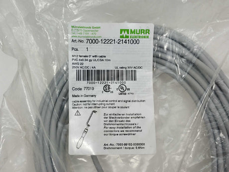 MURR Elektronik 7000-12221-2141000 M12 female with PVC 4x0.34 gy UL/CSA 10m