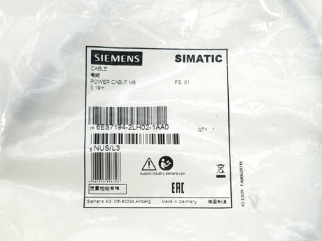Siemens 6ES7194-2LH02-1AA0 Power Cable M8 0,19m