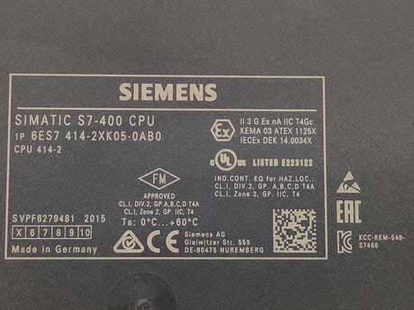 Siemens 6ES7414-2XK05-0AB0 SIMATIC S7-400, w:memory card 6ES7952-0KH00-0AA0