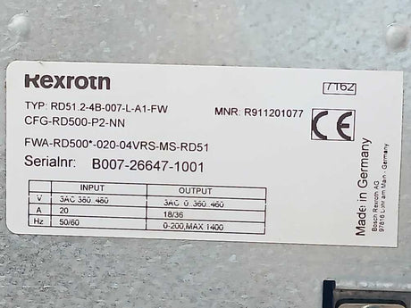 Rexroth R911201077 RD500, RD51.2-4B-007-L-A1-FW, Controls