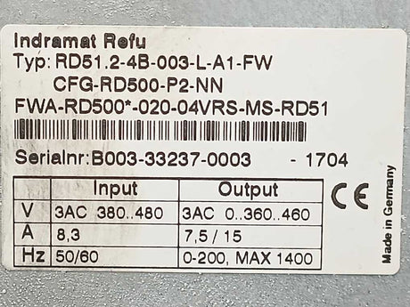 Rexroth RD51.2-4B-003-L-A1-FW  Servoregler Indramat  FWA-RD500-00-04VRS-MS-RD21