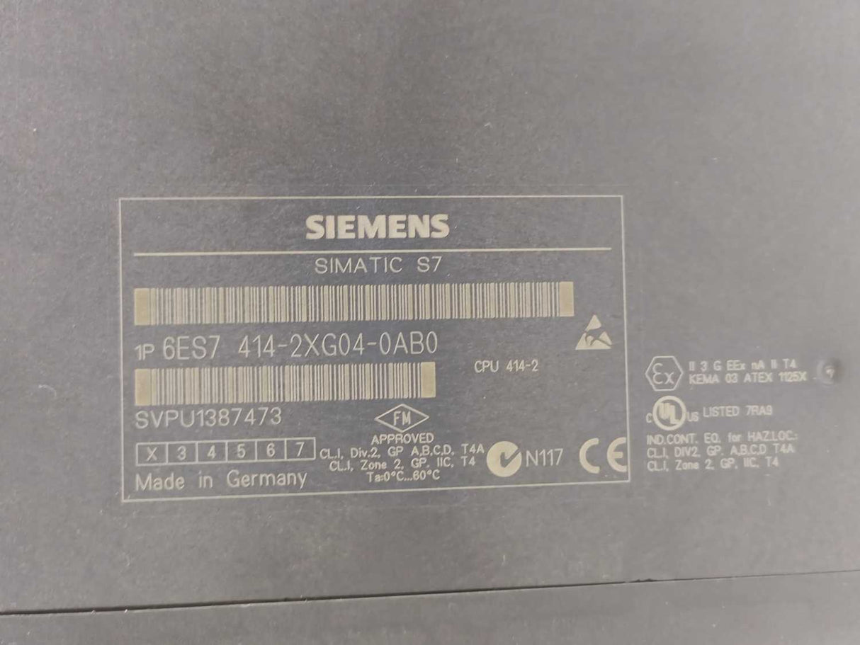 Siemens 6ES7414-2XG04-0AB0 SIMATIC S7-400, w: memory card 6ES7952-1AK00-0AA0