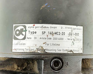 Alpha getriebe SP140-MC2-20-061-000 20014000 Planetary Gearbox. Ratio: 20
