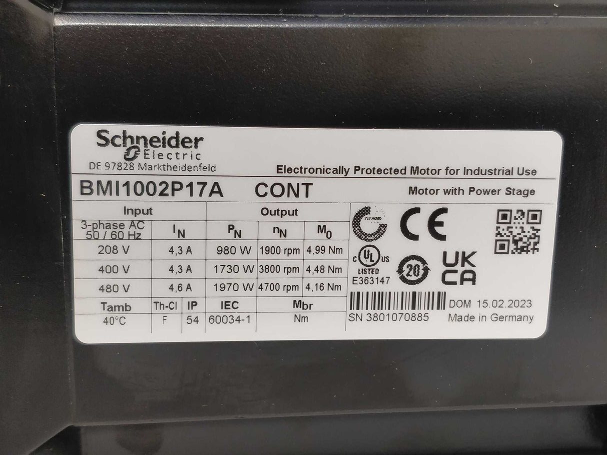 Schneider Electric BMI1002P17A Servo Motor BMI 3-phase