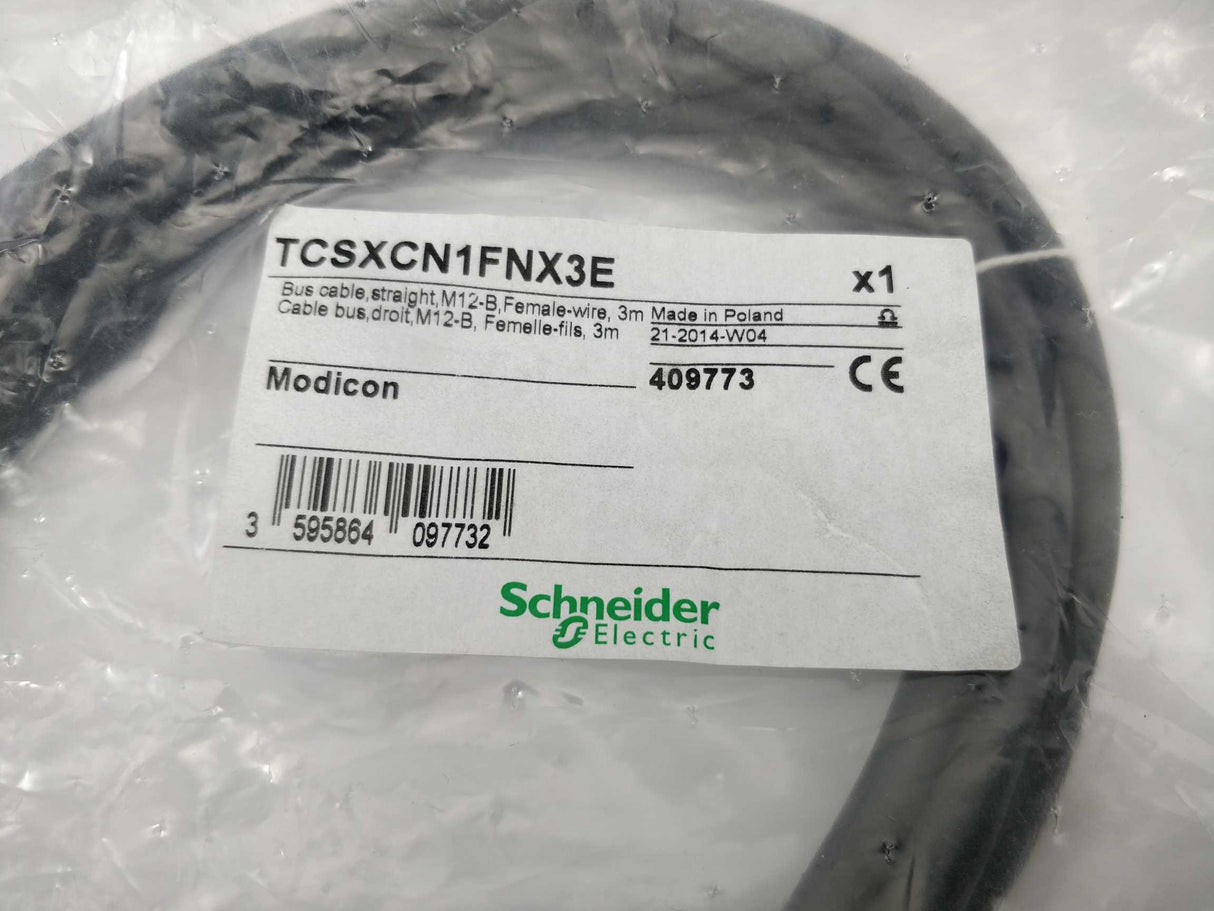 Schneider Electric TCSXCN1FNX3E Bus Cable, M12-B - Female-wire, 3m