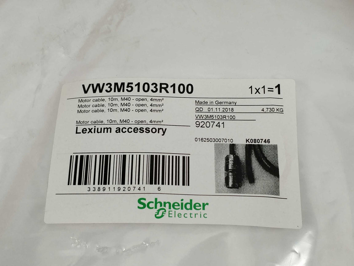 Schneider Electric VW3M5103R100 Motor Cable 10m, M40 - open, 4mm²