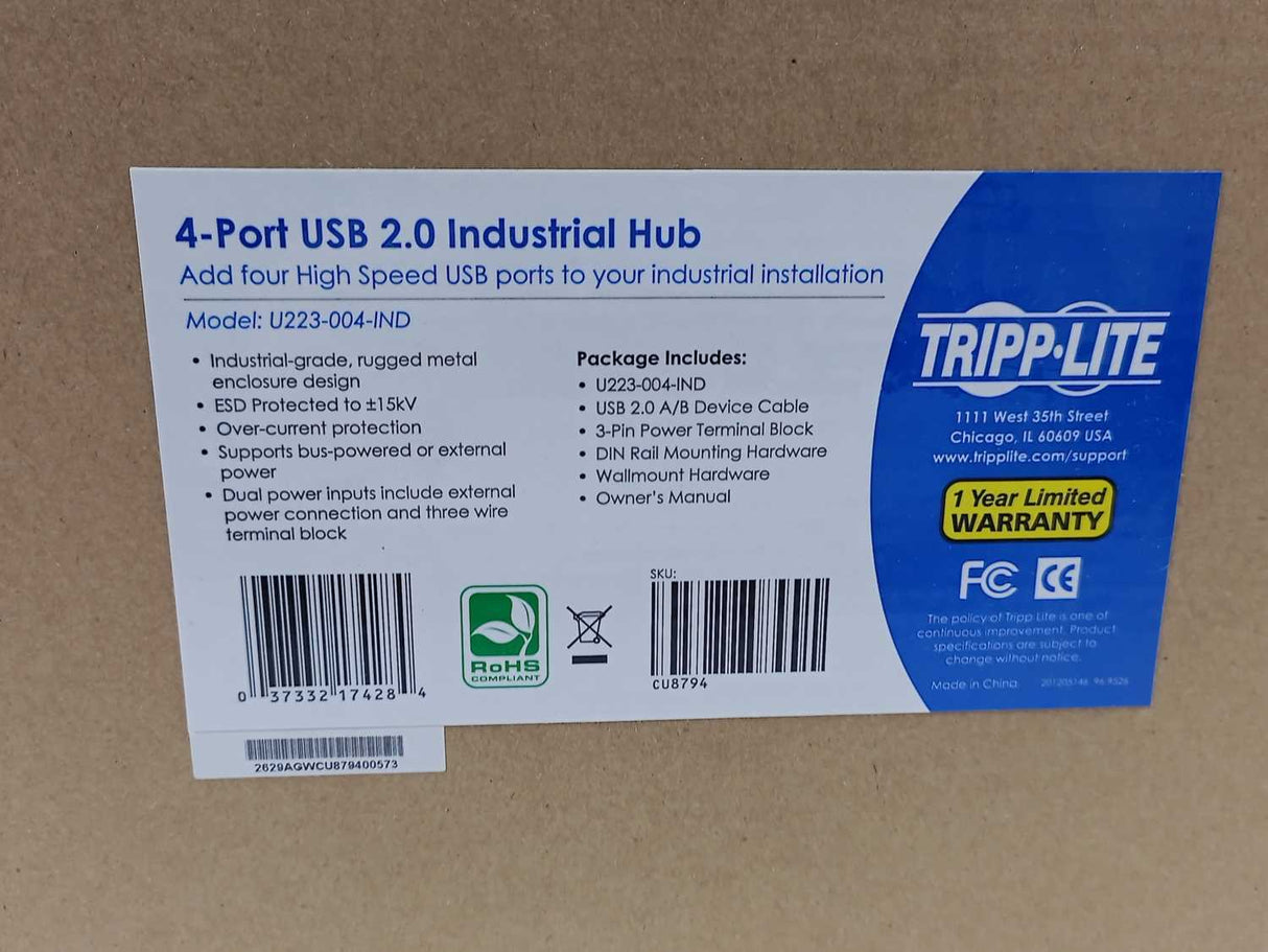 Tripp Lite U223-004-IND 4-Port USB 2.0 Industrial Hub