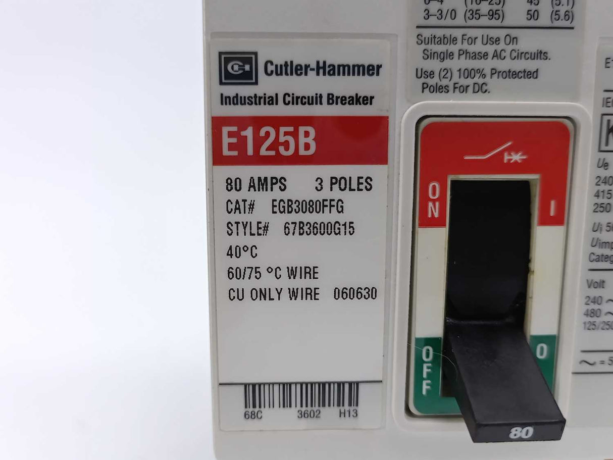 Cutler-Hammer EGB3080FFG Coil: E125B 80A