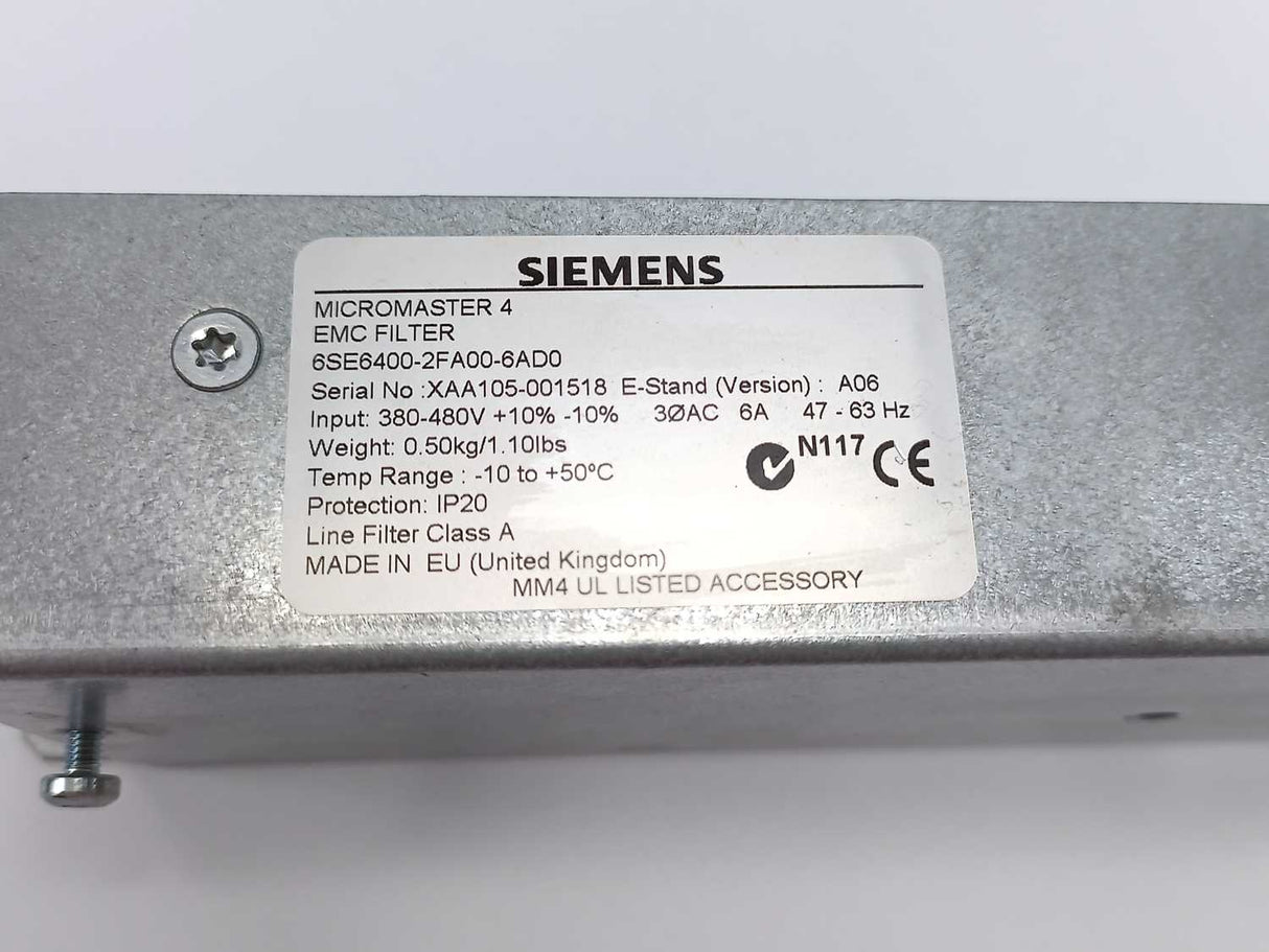 Siemens 6SE6400-2FA00-6AD0 Micromaster 4 EMC Filter