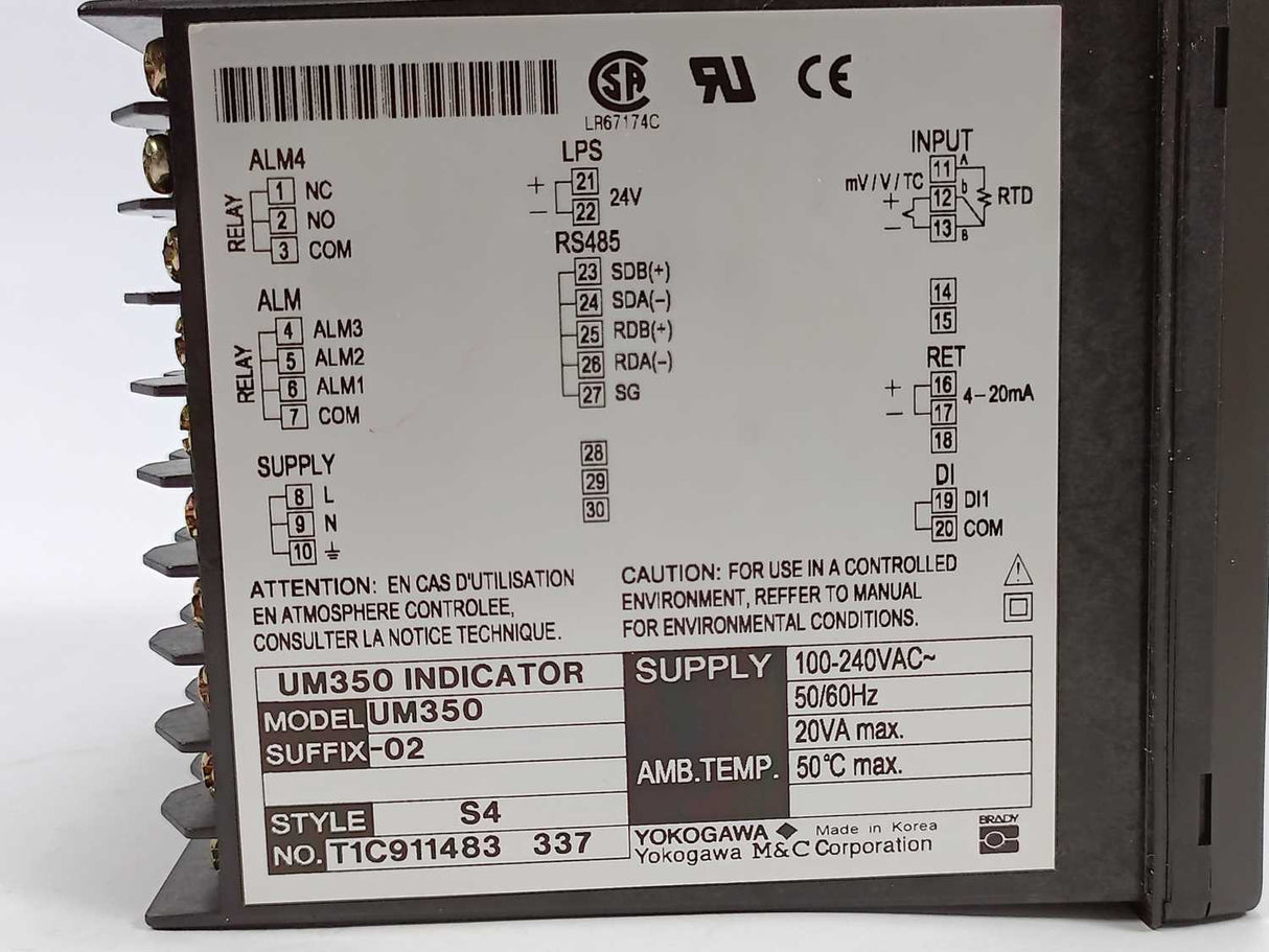Yokogawa UM350 INDICATOR SUFFIX-02 STYLE S4