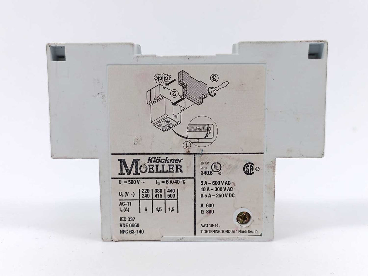 Klockner Moeller NHI22-PKZ2 Side Mount Auxiliary Contact