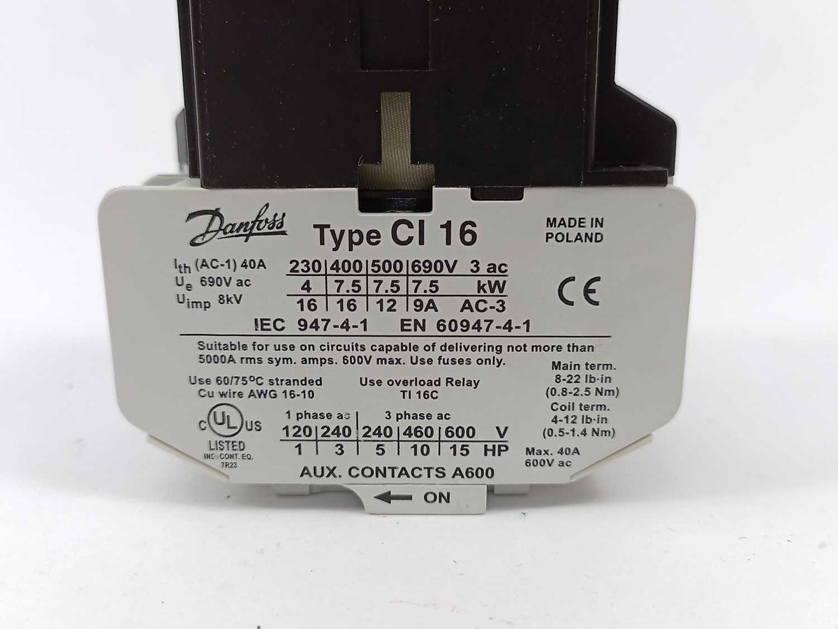 Danfoss CI16 Contactor 037H0041-16 W/COIL 24V/50Hz-29V/60Hz