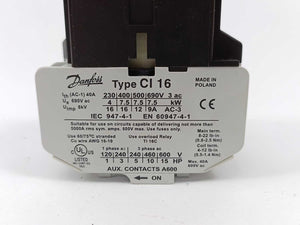 Danfoss CI16 Contactor 037H0041-16 W/COIL 24V/50Hz-29V/60Hz