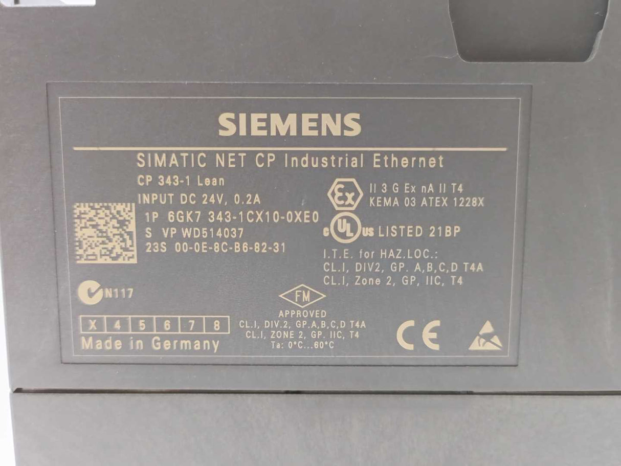 Siemens 6GK7343-1CX10-0XE0 Communications Processor CP 343-1 Lean