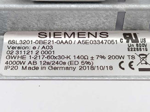 Siemens 6SL3201-0BE21-0AA0 SINAMICS Braking resistor 140Ohm