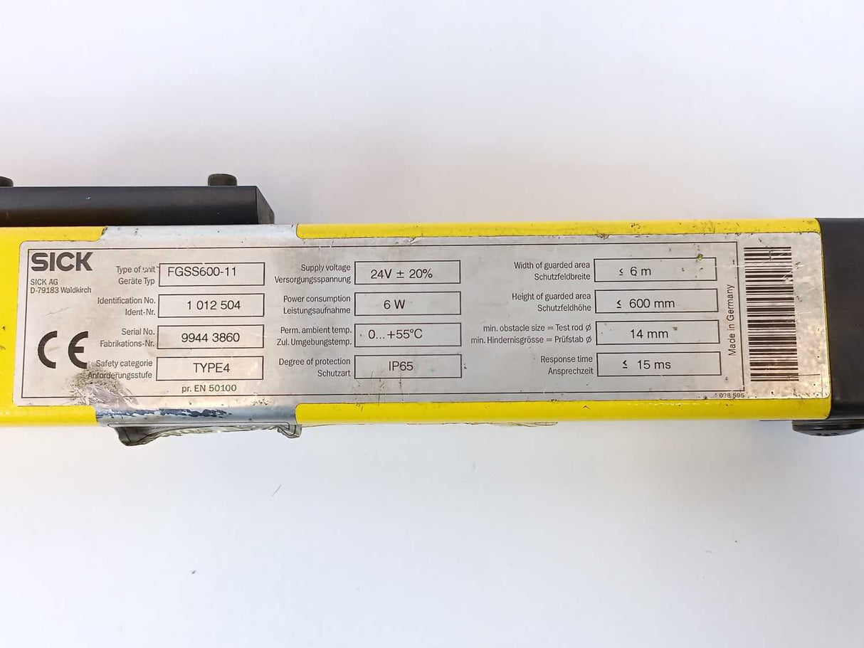 SICK 1012504 & 1012505 FGSS600-11 Transmitter and Receiver 14-FGS