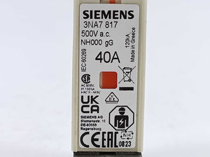 Siemens 3NA7817 LV HRC fuse element, 40A 3 Pcs. set