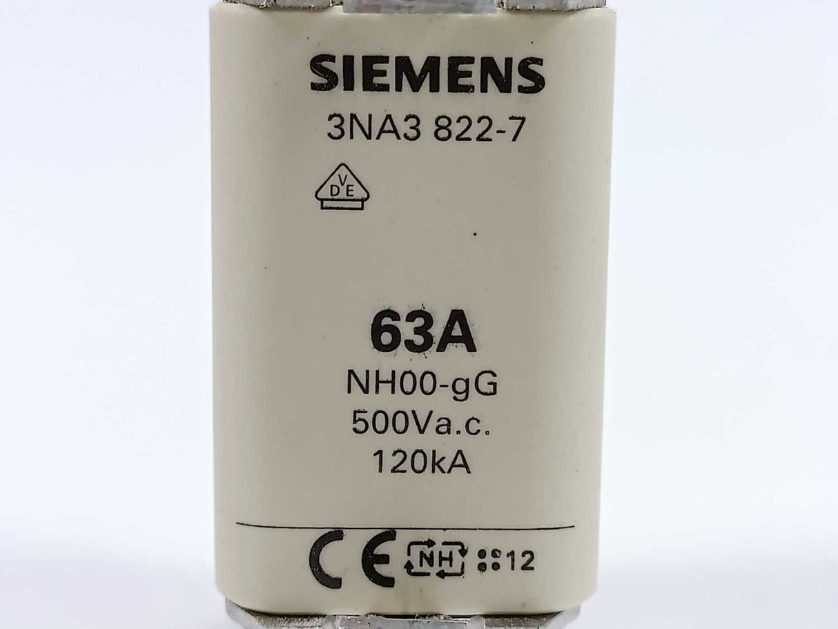 Siemens 3NA3 822-7 Fuse-link 3 Pieces LV HRC fuse element, 63A