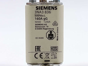 Siemens 3NA3 836 Fuse 160A 500V NH00 gG