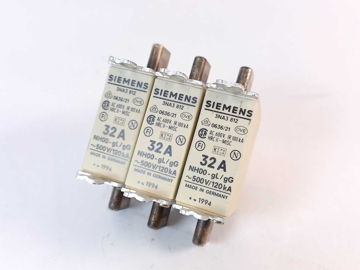 Siemens 3NA3812 500VAC / 120kA - gL/G batch Size 3 Pcs.