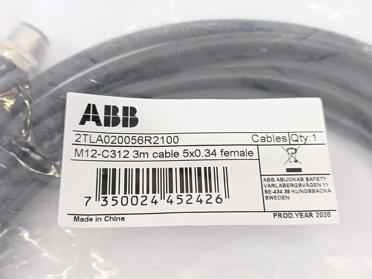 ABB 2TLA020056R2100 M12-C312 3m cable 5x0.34 female M12 5 pole