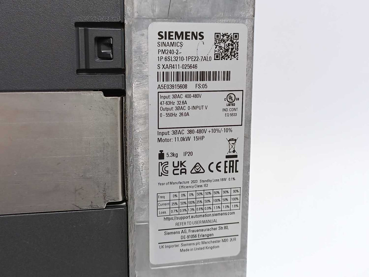 Siemens 6SL3210-1PE22-7AL0 Sinamics Power Module PM240-2