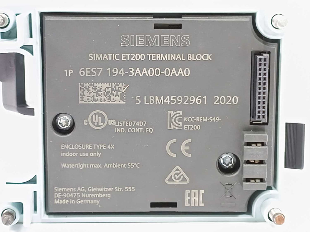 Siemens 6ES7194-3AA00-0AA0 SIMATIC ET200 TERMINAL BLOCK