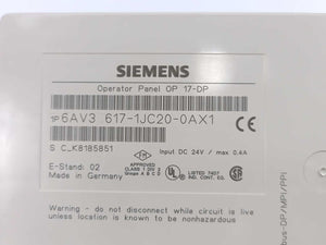 Siemens 6AV3617-1JC20-0AX1 Operator Panel