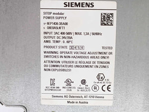 Siemens 6EP1436-3BA00 SITOP Modular 20 A Stabilized Power Supply