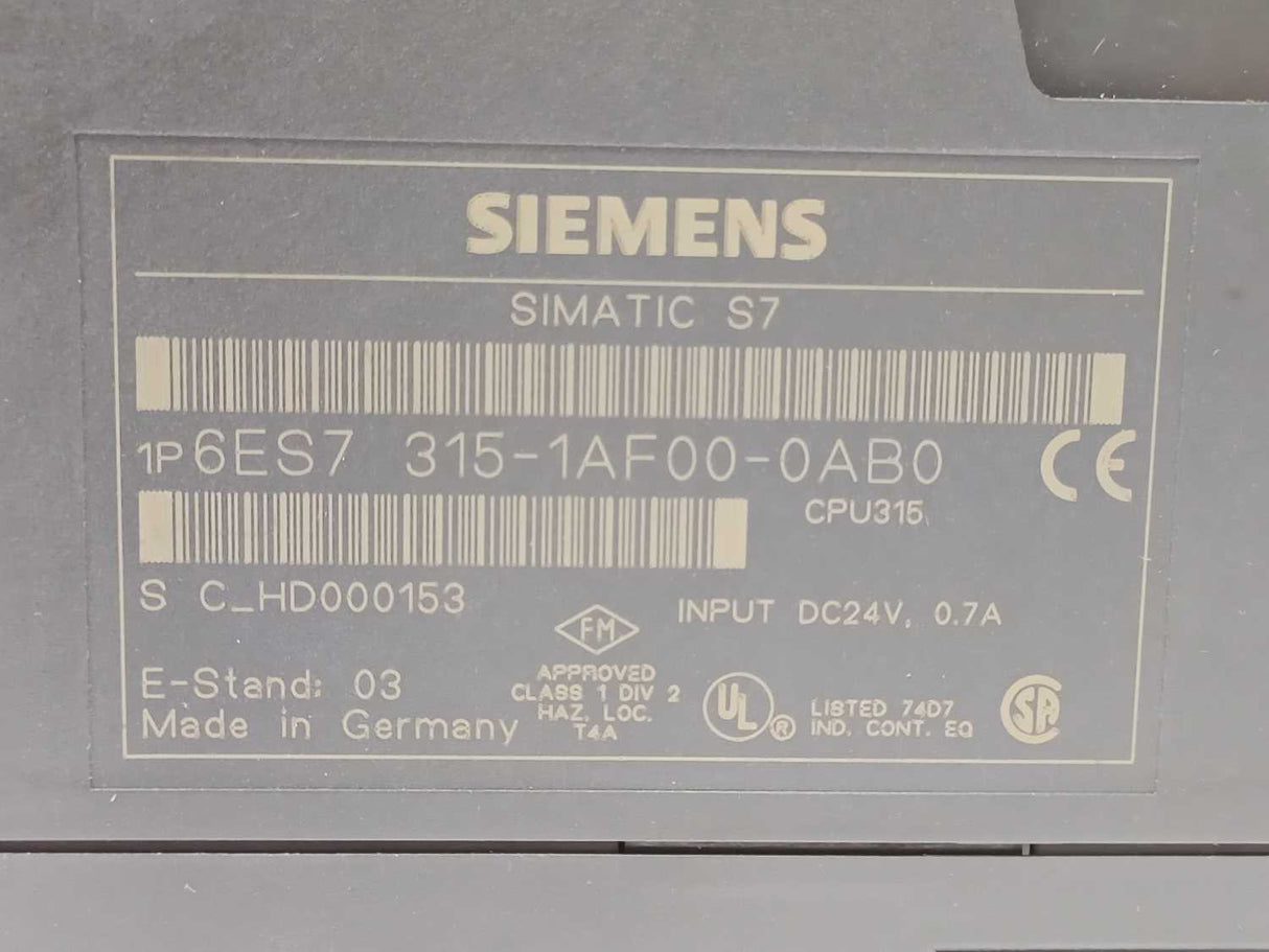 Siemens 6ES7315-1AF00-0AB0 SIMATIC S7-300, CPU 315