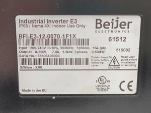 BEIJER ELECTRONICS 61512 BFI-E3-12-0070-1F1X 1,5kW Industrial Inverter E3