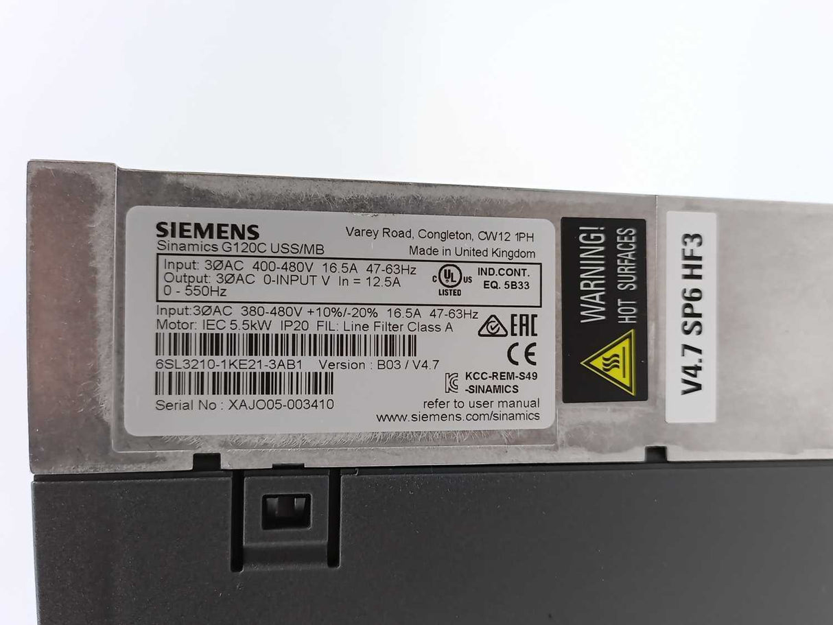Siemens 6SL3210-1KE21-3AB1 Sinamics G120C USS/MB 5.5kW Inverter Drive