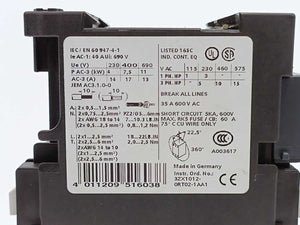 Siemens 3RT1025-1BB44-3MA0 Power Contactor 17A, 7,5kW/400V