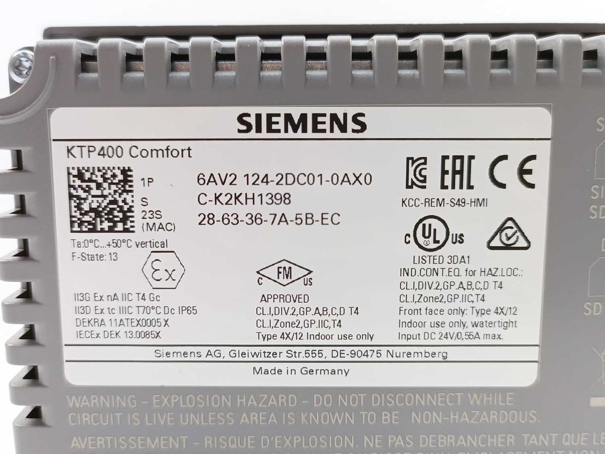 Siemens 6AV2124-2DC01-0AX0 SIMATIC HMI KTP400 Comfort, Comfort Panel