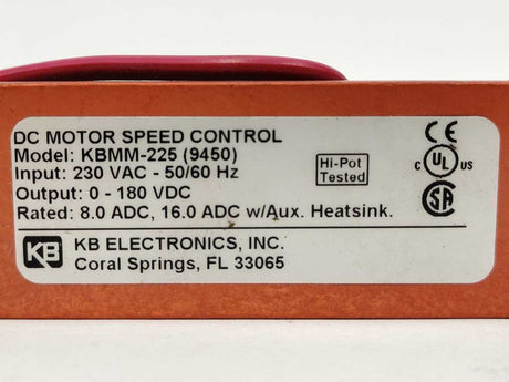 KB Electronics KBMM-225 9450 DC Motor Speed Control 0-180 VDC