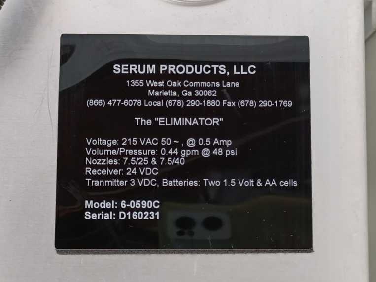 SERUM PRODUCTS ELIMINATOR Model: 6-05910C Serial: D160231,CLEANING SYSTEM