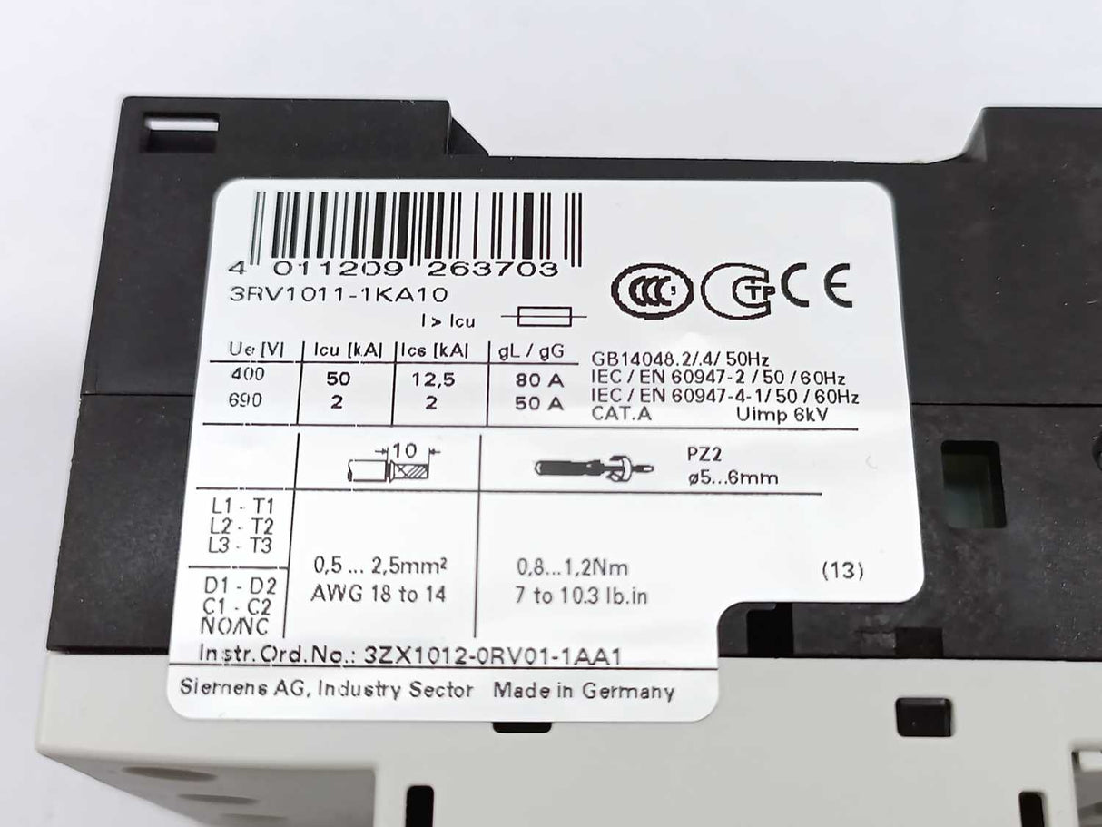Siemens 3RV1011-1KA10 Sirius Circuit breaker