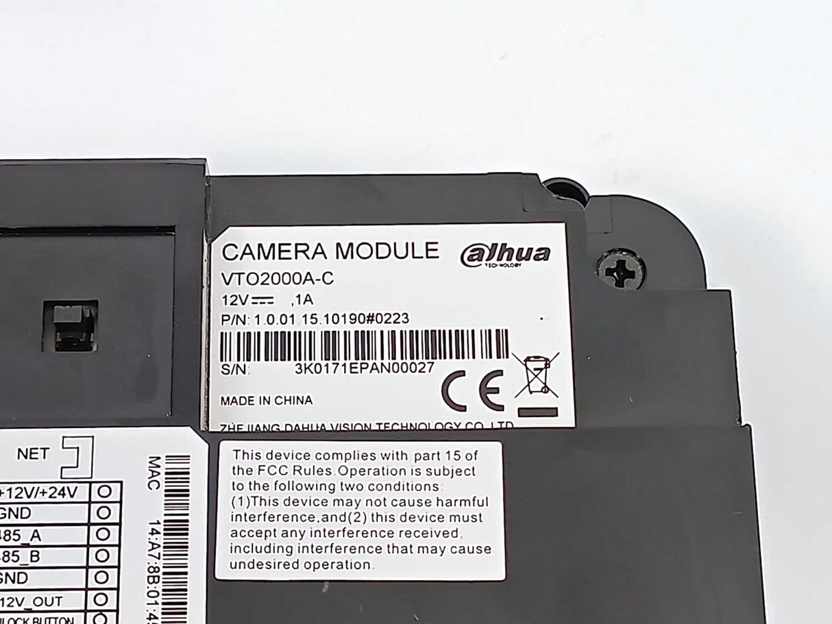 Dahua 1.0.01.15.10190 VTO2000A-C 1.3MP Camera Outdoor Station Module