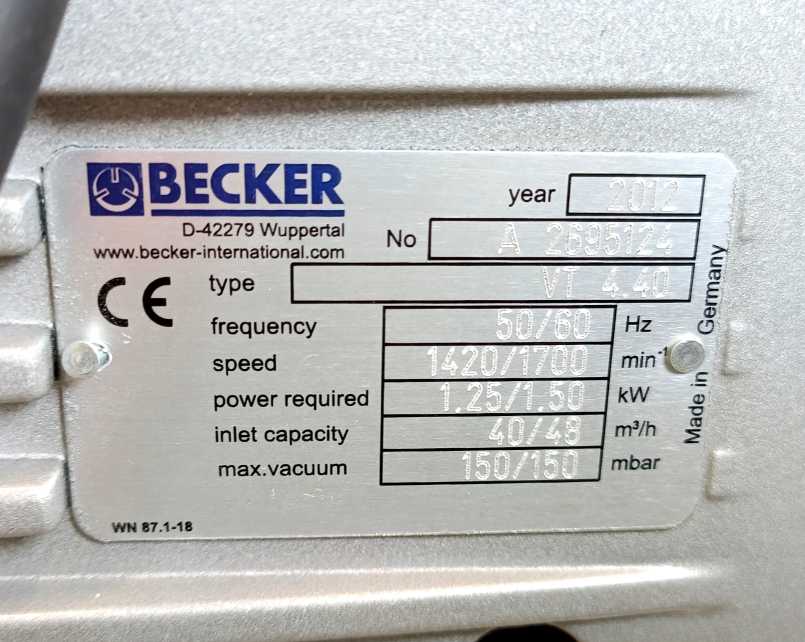 Becker VT 4.40 Dry Running Oilless Vacuum Pump 150mbar