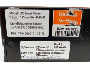 ANSER U2 Smart 7104002010 Thermal Inkjet Printer Defective + Remote controller
