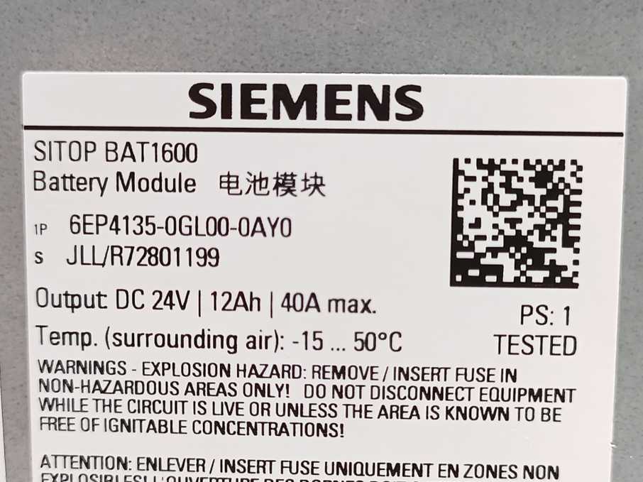 Siemens 6EP4135-0GL00-0AY0 SITOP BAT1600, 24VDC 12Ah Pb Battery, EU buyers only