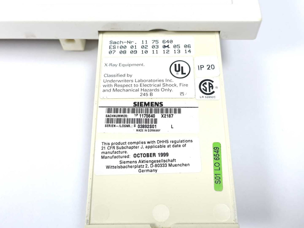 Siemens 1175640 Medical Solutions LX CONTROL CONSOLE
