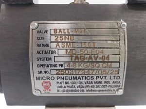 Micro Pneumatics BALL-M2F Ball Valve 3 Piece with Actuator MD-50-F04