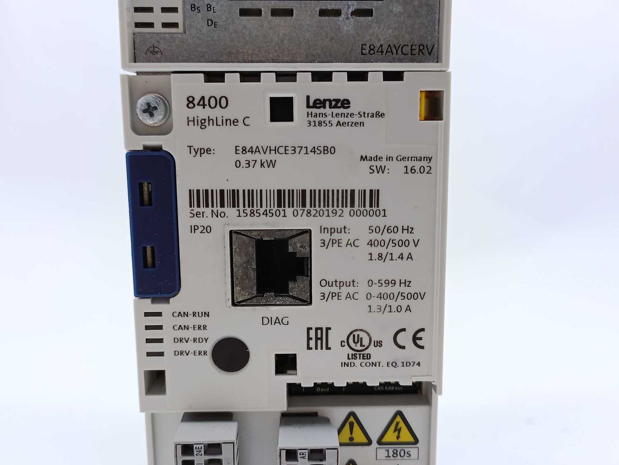 LENZE E84AVHCE3714SB0-ERXXX 8400 HighLine C Inverter Drive w/ EZAEBK1001 Keypad