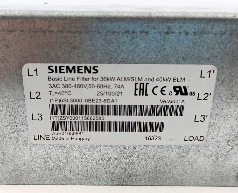 Siemens 6SL3000-0BE23-6DA1 Basic Line Filter for 36kW ALM/SLM and 40kW BLM