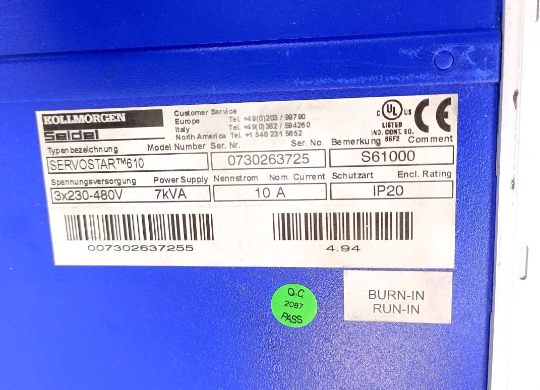 KOLLMORGEN S61000 Servostar 610 Seldel