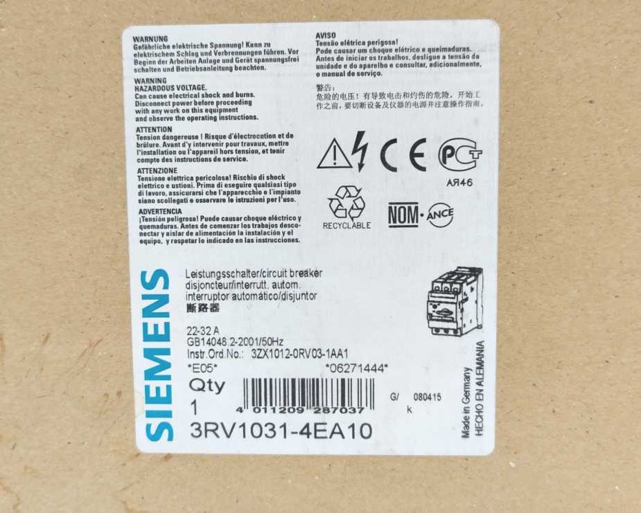 Siemens 3RV1031-4FA10 SIRIUS Circuit Breaker