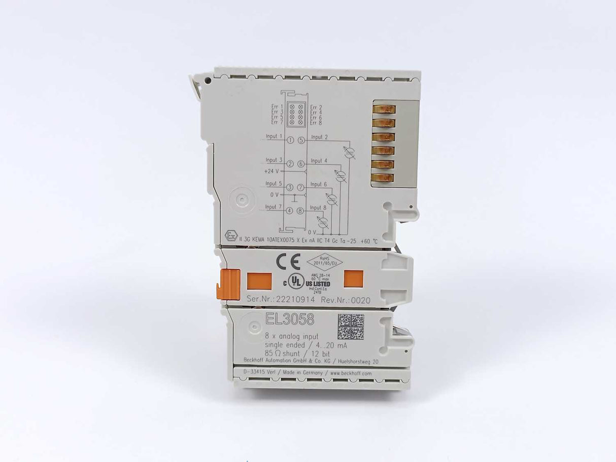 Beckhoff EL3058 8 x analog input single ended 4...20mA 85Ω shunt 12bit
